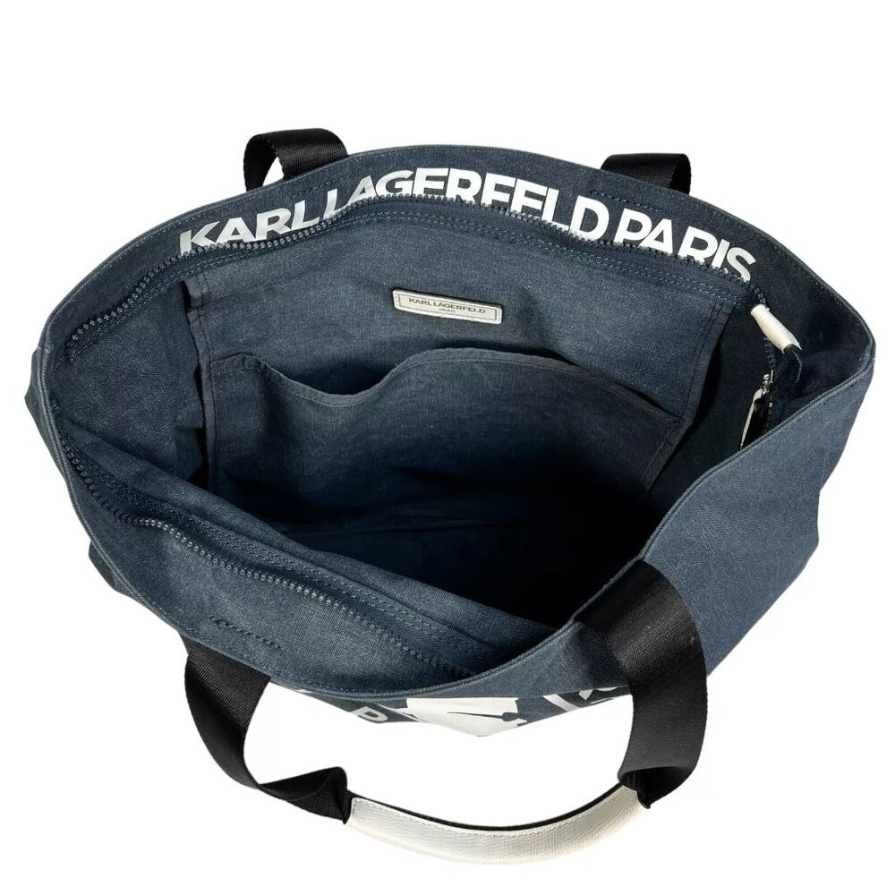 Karl Lagerfeld Paris Kristen Canvas Tote Bag Signature Blue - Picture 6 of 16